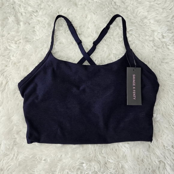 Savage x Fenty Sport Supple Flex Shelf-Bra Tank. Color: Dark & Stormy Blue/Black - Picture 3 of 7